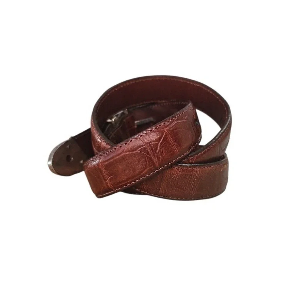 Brighton Vintage Leather Belt Women’s M Brown Silver Scroll Buckle Western USA